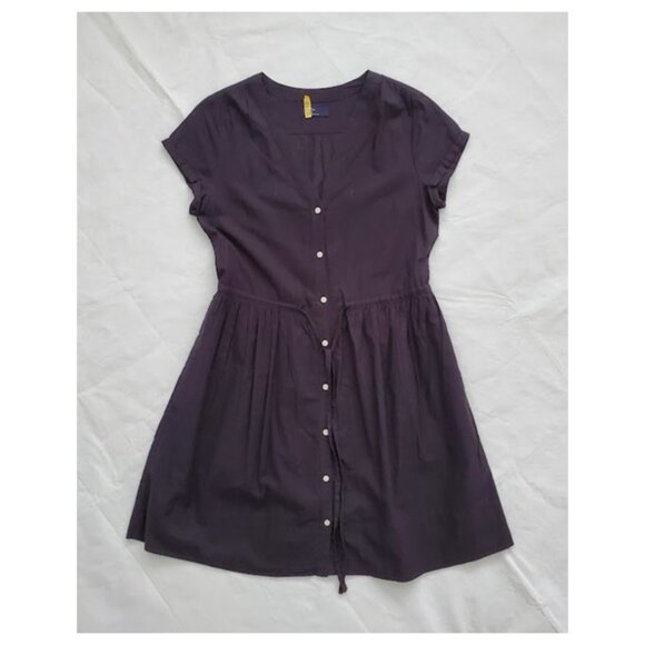 GAP Black Lightweight Button-Front Drawstring Waist Cotton Shirt Dress Size 4 - Picture 4 of 8
